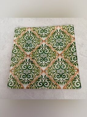 Prima Design Glass Trinket Dish Green Pattern 6”